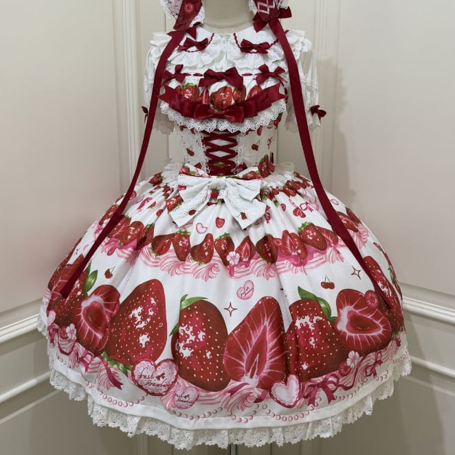 YUMEKAWA ♡ ( 4 colors ) Petite ribbon blouse and Lolita jumperskirt matching cloth #set46