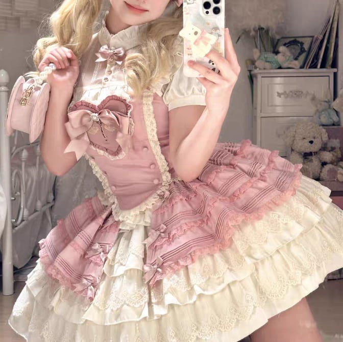 YUMEKAWA ♡ Idol-style pink ruffle matching cloth #set47