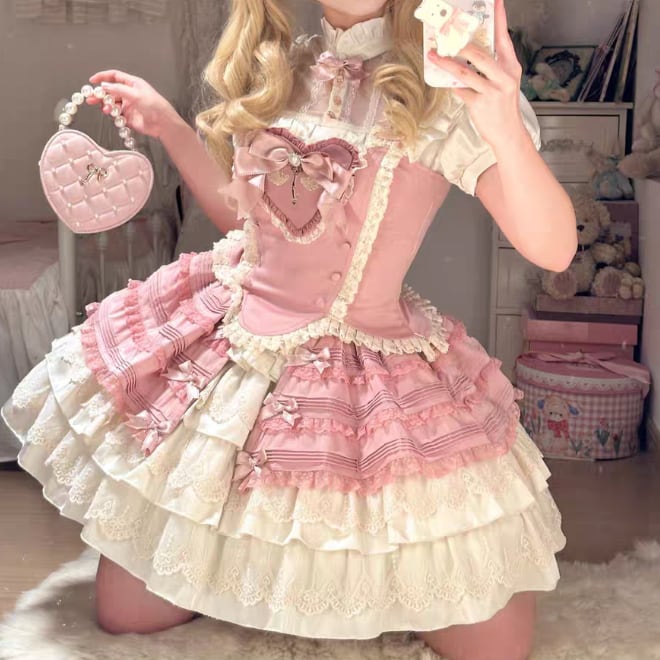 YUMEKAWA ♡ Idol-style pink ruffle matching cloth #set47