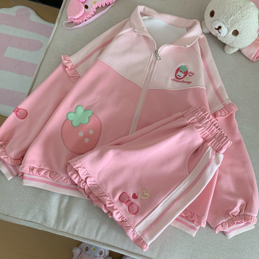 YUMEKAWA ♡ Strawberry Frilled Jersey matching cloth #set52