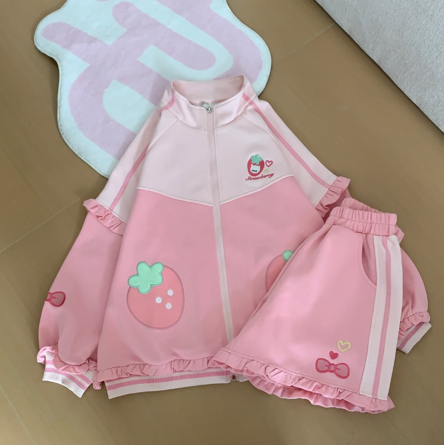YUMEKAWA ♡ Strawberry Frilled Jersey matching cloth #set52