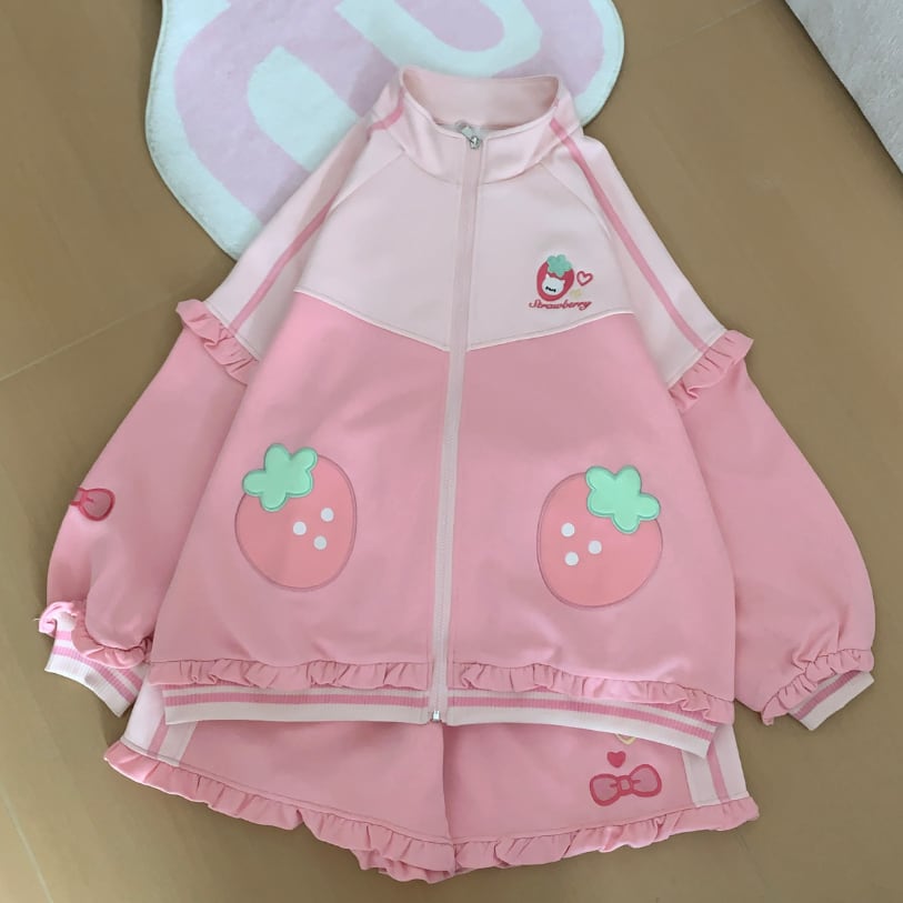 YUMEKAWA ♡ Strawberry Frilled Jersey matching cloth #set52