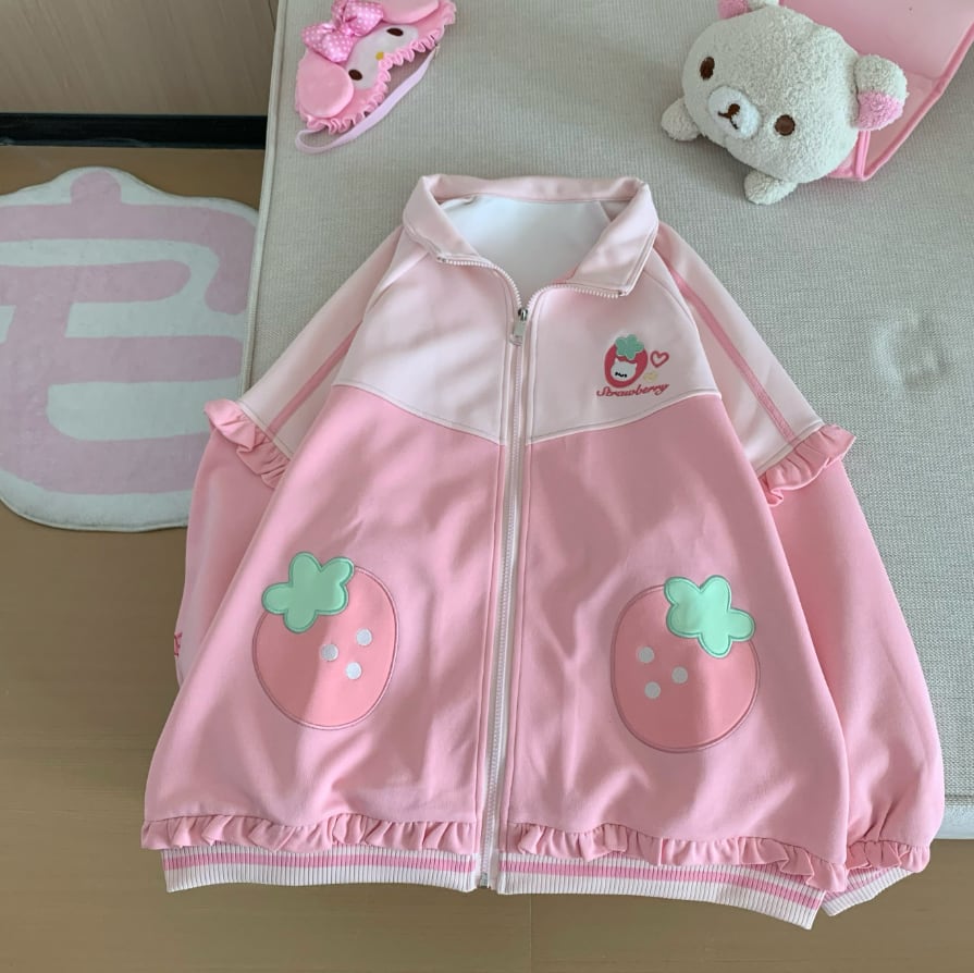 YUMEKAWA ♡ Strawberry Frilled Jersey matching cloth #set52