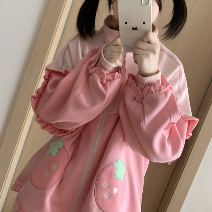 YUMEKAWA ♡ Strawberry Frilled Jersey matching cloth #set52