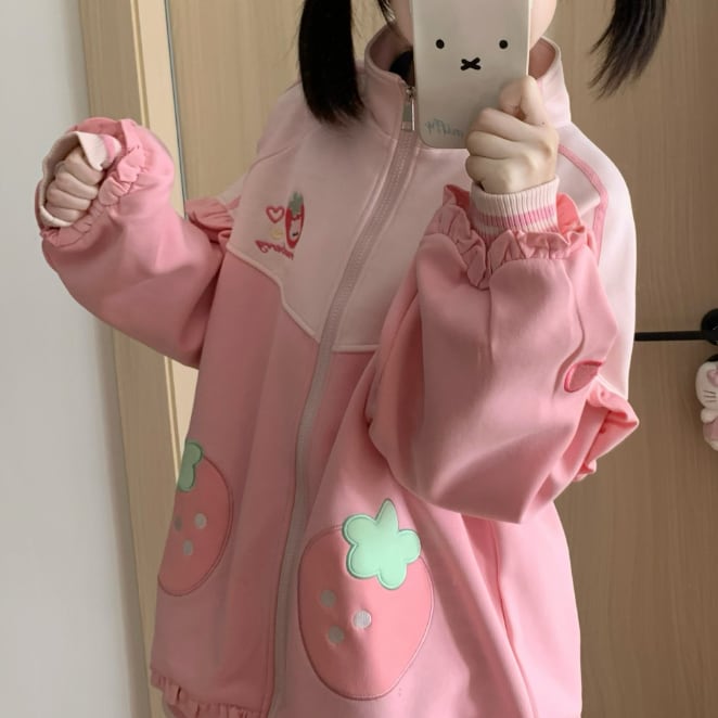 YUMEKAWA ♡ Strawberry Frilled Jersey matching cloth #set52