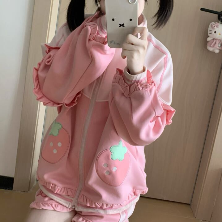 YUMEKAWA ♡ Strawberry Frilled Jersey matching cloth #set52