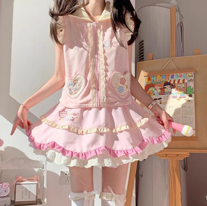 YUMEKAWA ♡ bunny hooded matching cloth #set66