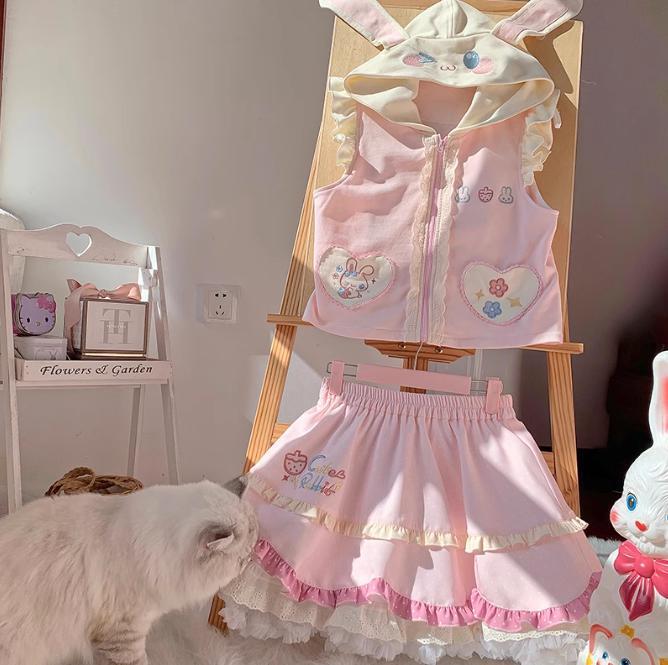 YUMEKAWA ♡ bunny hooded matching cloth #set66