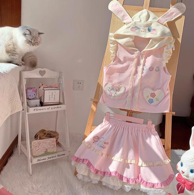 YUMEKAWA ♡ bunny hooded matching cloth #set66