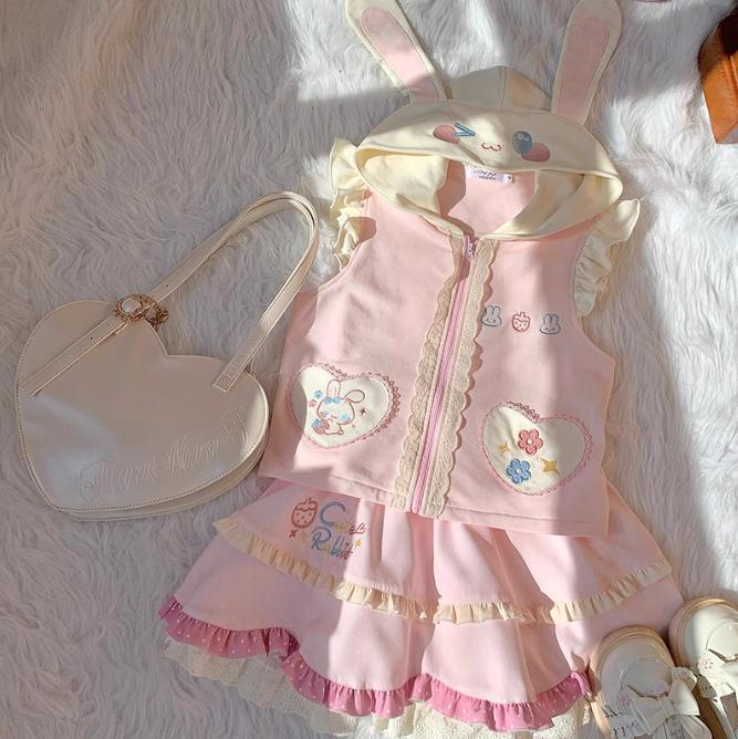 YUMEKAWA ♡ bunny hooded matching cloth #set66