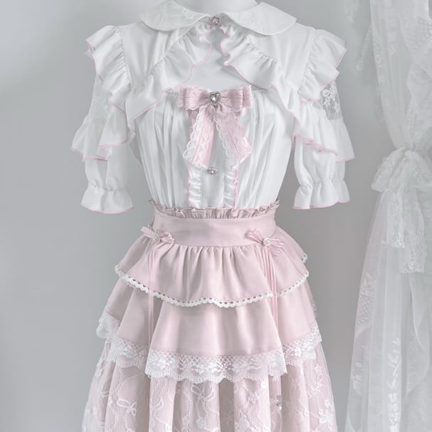 YUMEKAWA ♡ Pink off the shoulder matching cloth with ribbon #set66