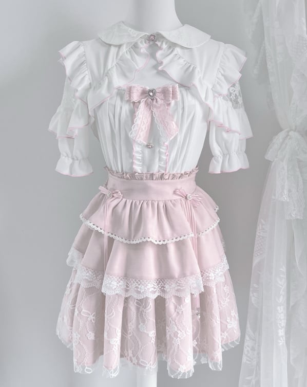 YUMEKAWA ♡ Pink off the shoulder matching cloth with ribbon #set66