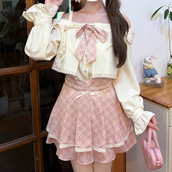 YUMEKAWA ♡ matching cloth with top and high waist mini skirt #set7
