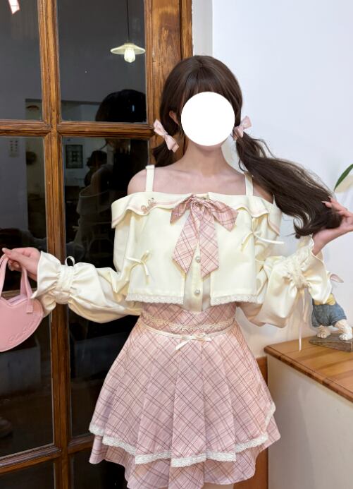 YUMEKAWA ♡ matching cloth with top and high waist mini skirt #set7