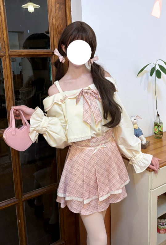 YUMEKAWA ♡ matching cloth with top and high waist mini skirt #set7