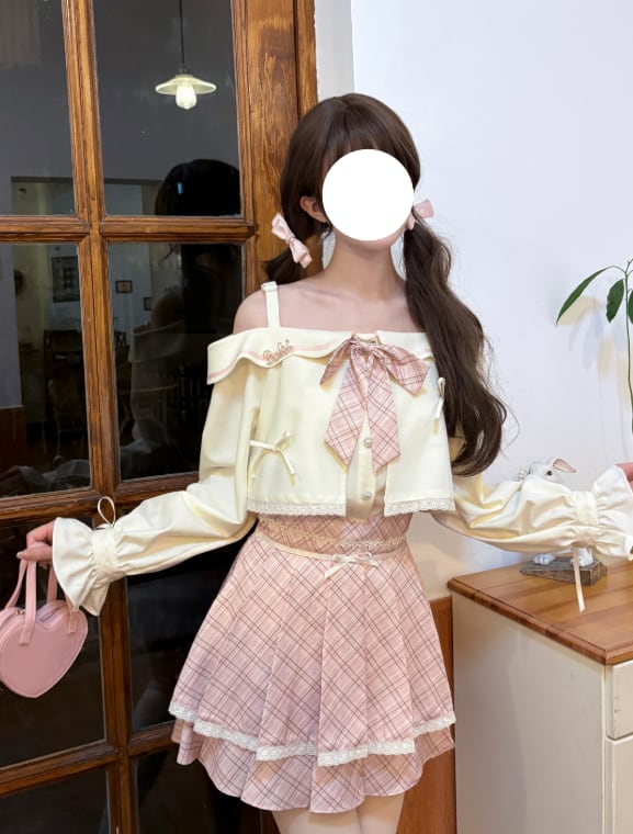 YUMEKAWA ♡ matching cloth with top and high waist mini skirt #set7