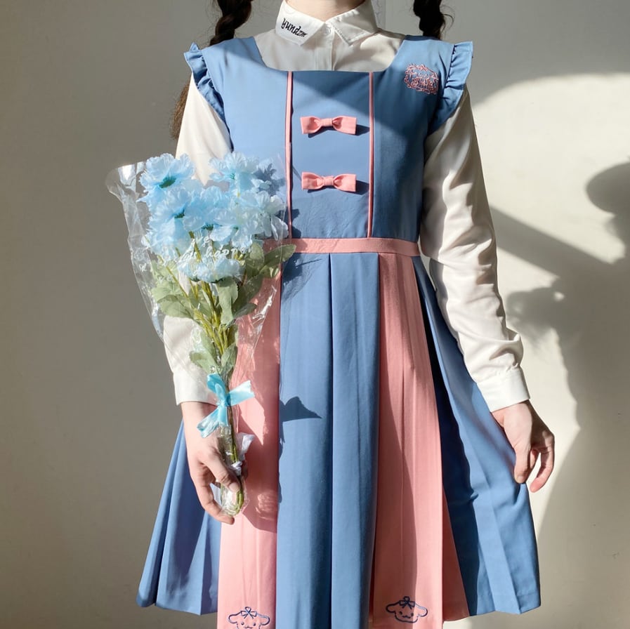 YUMEKAWA ♡ ( 2 colors ) top & overalls dress #set71