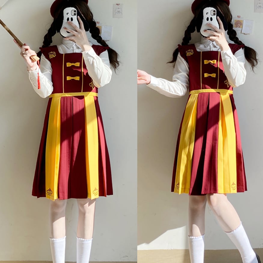 YUMEKAWA ♡ ( 2 colors ) top & overalls dress #set71