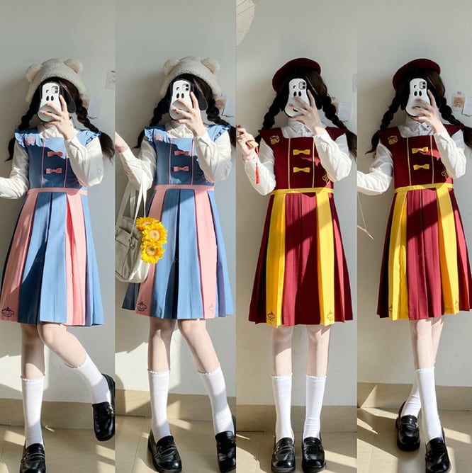 YUMEKAWA ♡ ( 2 colors ) top & overalls dress #set71
