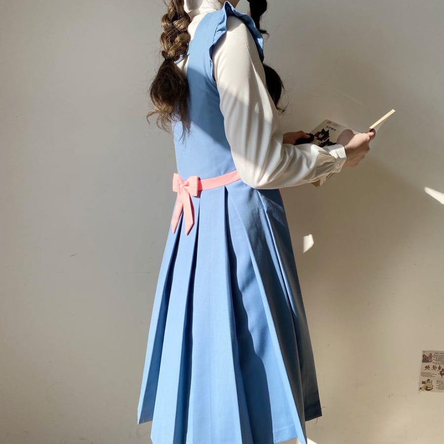 YUMEKAWA ♡ ( 2 colors ) top & overalls dress #set71