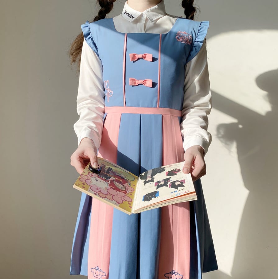 YUMEKAWA ♡ ( 2 colors ) top & overalls dress #set71