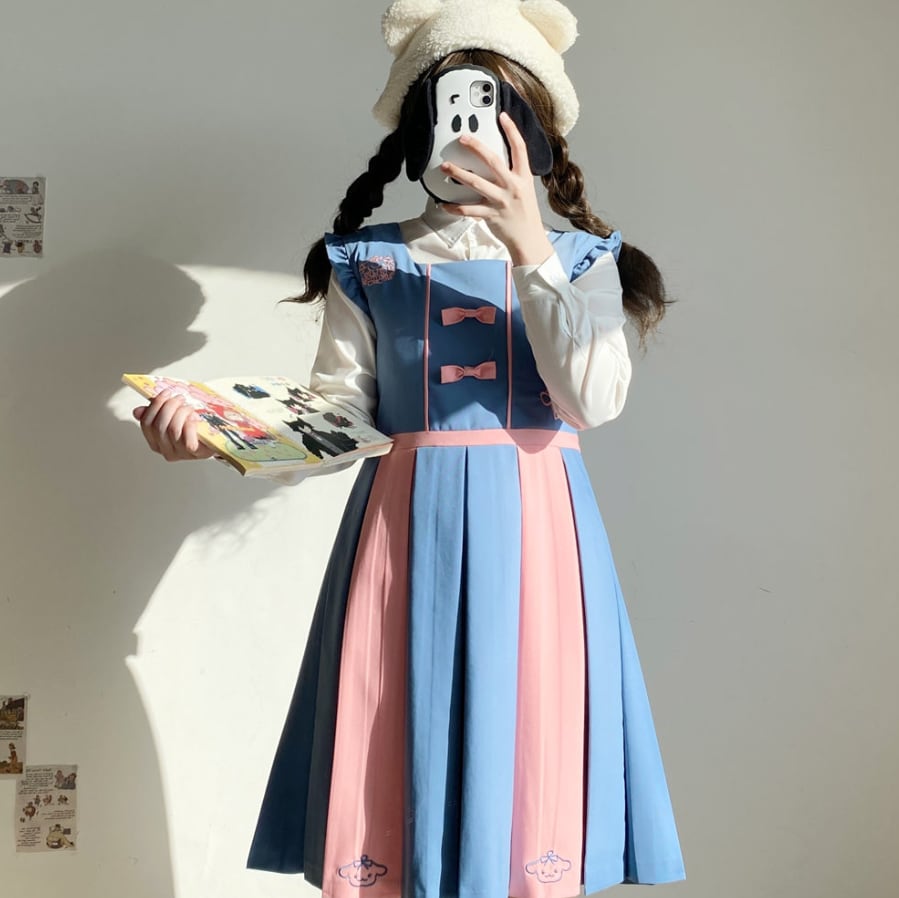 YUMEKAWA ♡ ( 2 colors ) top & overalls dress #set71