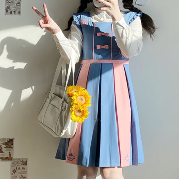 YUMEKAWA ♡ ( 2 colors ) top & overalls dress #set71