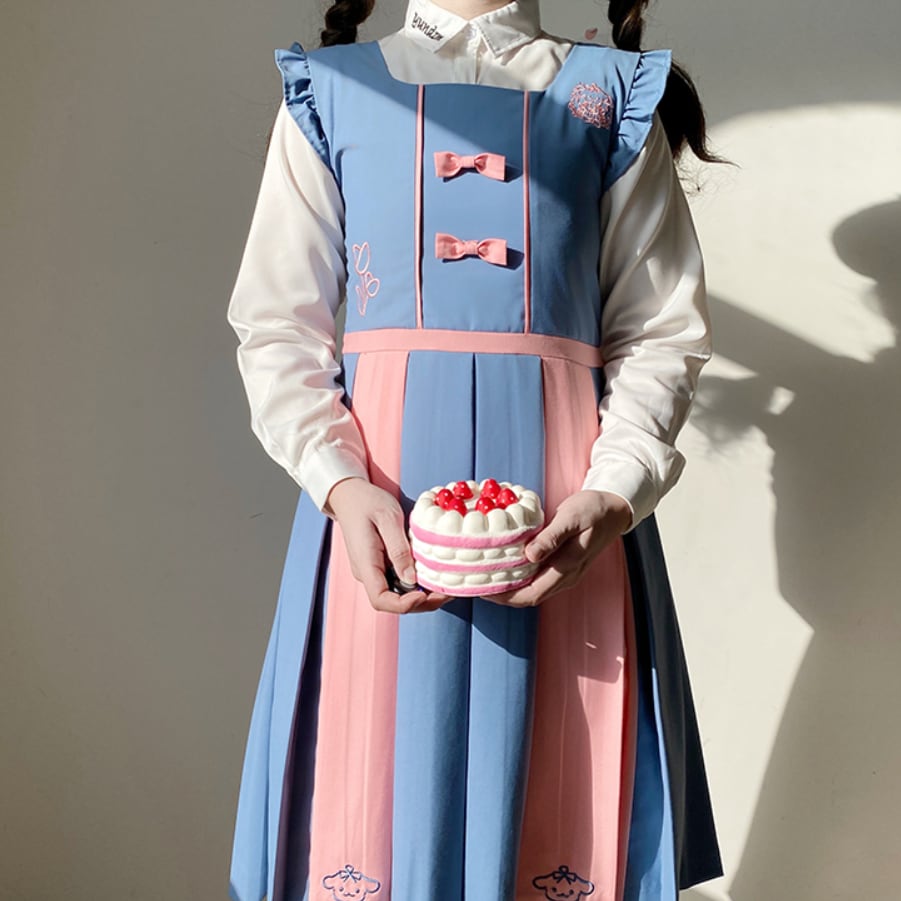 YUMEKAWA ♡ ( 2 colors ) top & overalls dress #set71