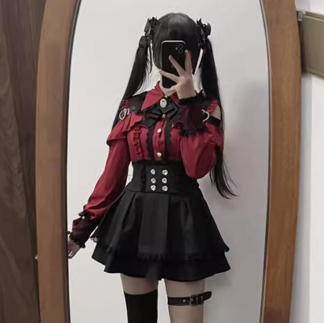 YUMEKAWA ♡ ( 3 colors ) Mine off the shoulder matching cloth #set8