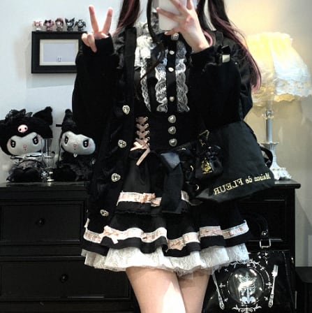 YUMEKAWA ♡ ( 3 colors ) Glen Check Suspender Skirt #suka12