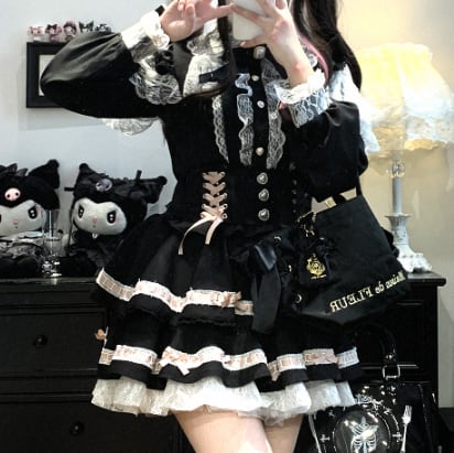YUMEKAWA ♡ ( 3 colors ) Glen Check Suspender Skirt #suka12