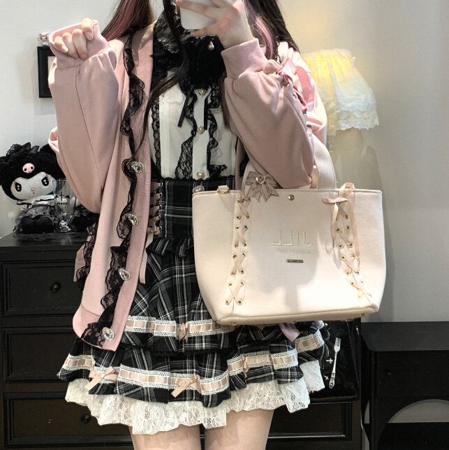YUMEKAWA ♡ ( 3 colors ) Glen Check Suspender Skirt #suka12