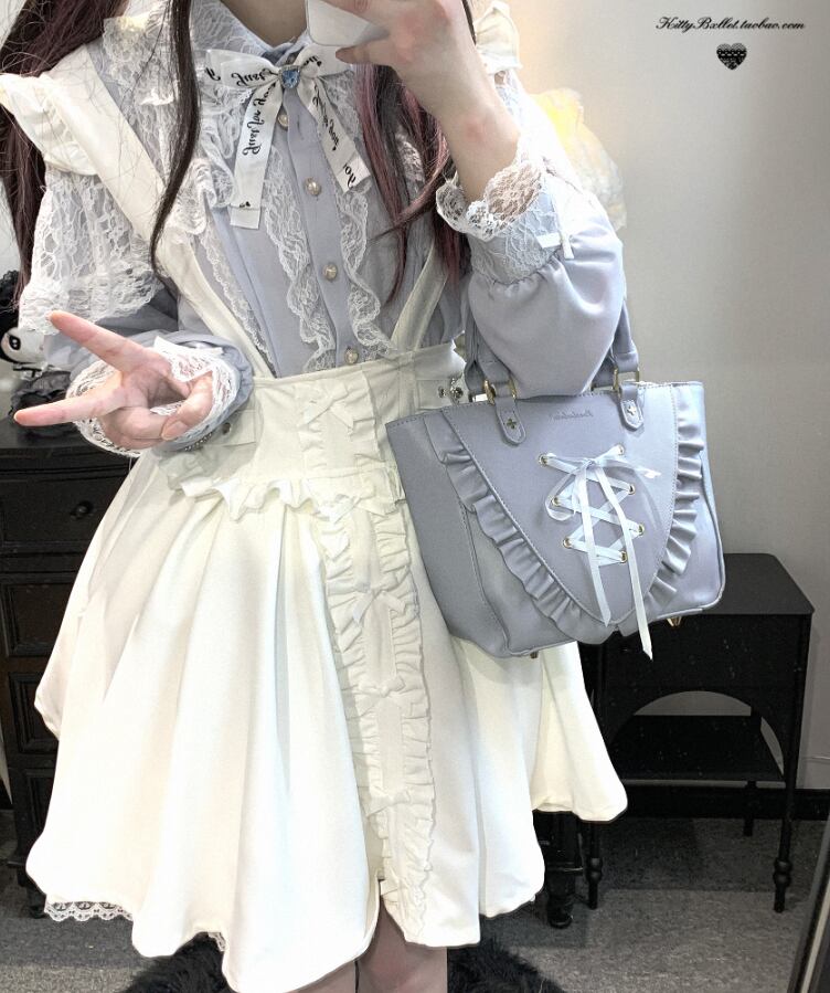 YUMEKAWA ♡ ( 4 colors ) Suspender skirt with petite ribbon #suka6