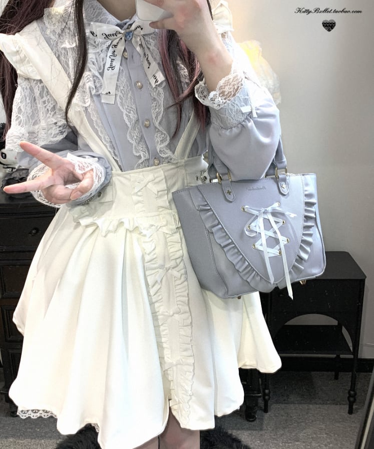 YUMEKAWA ♡ ( 4 colors ) Suspender skirt with petite ribbon #suka6