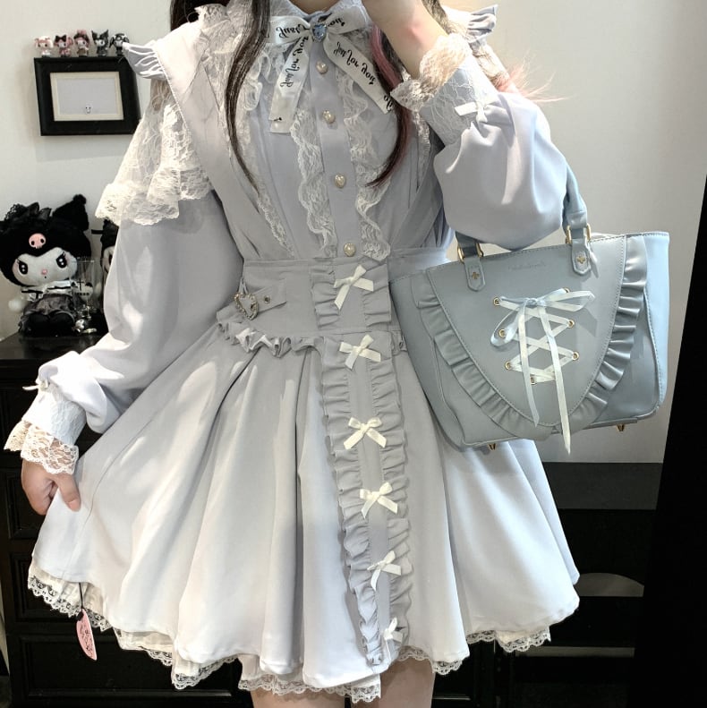 YUMEKAWA ♡ ( 4 colors ) Suspender skirt with petite ribbon #suka6