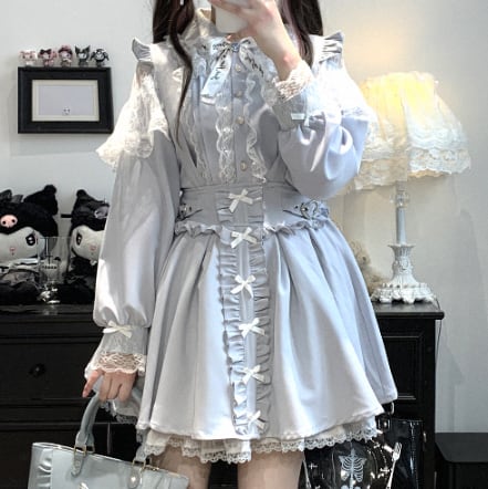 YUMEKAWA ♡ ( 4 colors ) Suspender skirt with petite ribbon #suka6