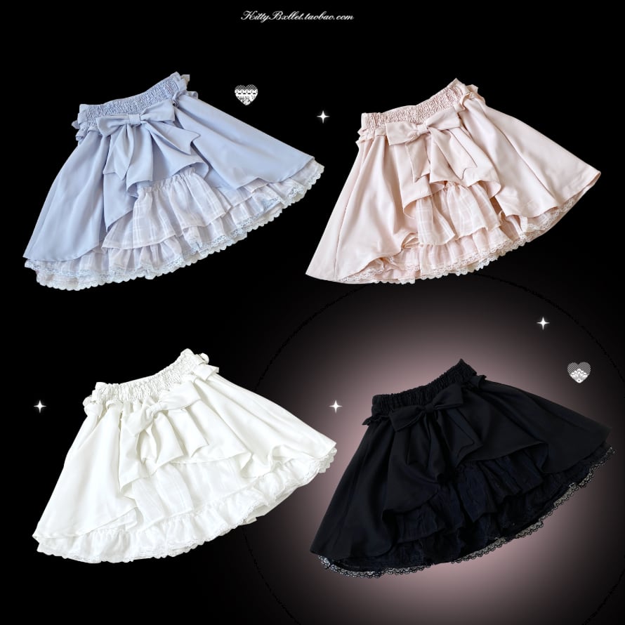 YUMEKAWA ♡ ( 4 colors ) Suspender skirt with petite ribbon #suka6