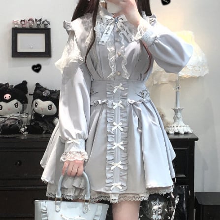 YUMEKAWA ♡ ( 4 colors ) Suspender skirt with petite ribbon #suka6