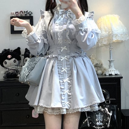 YUMEKAWA ♡ ( 4 colors ) Suspender skirt with petite ribbon #suka6