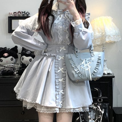 YUMEKAWA ♡ ( 4 colors ) Suspender skirt with petite ribbon #suka6