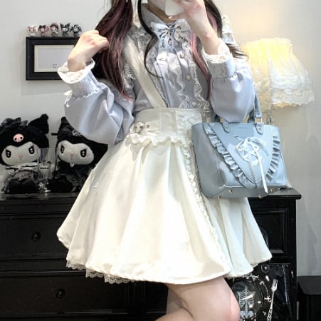 YUMEKAWA ♡ ( 4 colors ) Suspender skirt with petite ribbon #suka6