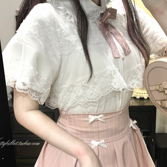 YUMEKAWA ♡ ( 3 colors ) Baguette short sleeve top with ribbon #tops1