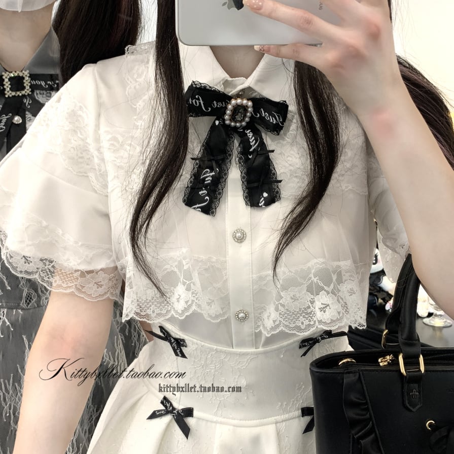YUMEKAWA ♡ ( 3 colors ) Baguette short sleeve top with ribbon #tops1