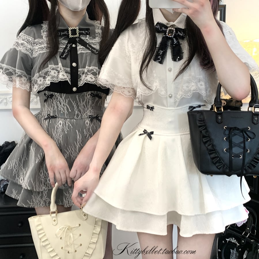 YUMEKAWA ♡ ( 3 colors ) Baguette short sleeve top with ribbon #tops1