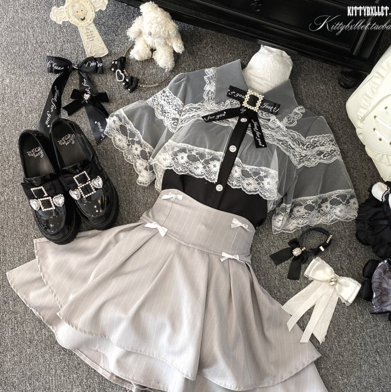 YUMEKAWA ♡ ( 3 colors ) Baguette short sleeve top with ribbon #tops1