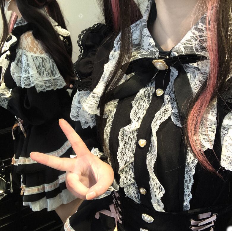 YUMEKAWA ♡ ( 3 colors ) Off-the-shoulder lace top #tops14