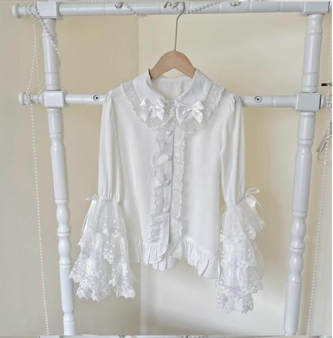 YUMEKAWA ♡ ( 3 colors ) Blouse with ruffle cuff ribbon #tops2