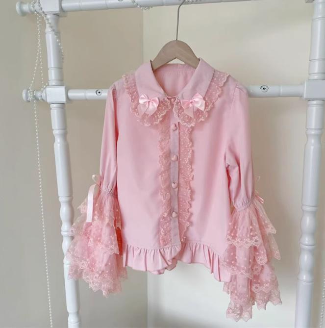 YUMEKAWA ♡ ( 3 colors ) Blouse with ruffle cuff ribbon #tops2