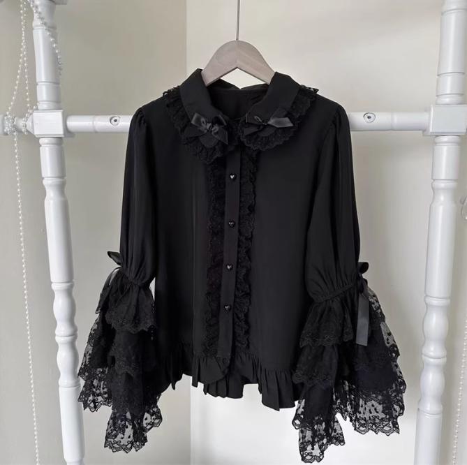 YUMEKAWA ♡ ( 3 colors ) Blouse with ruffle cuff ribbon #tops2