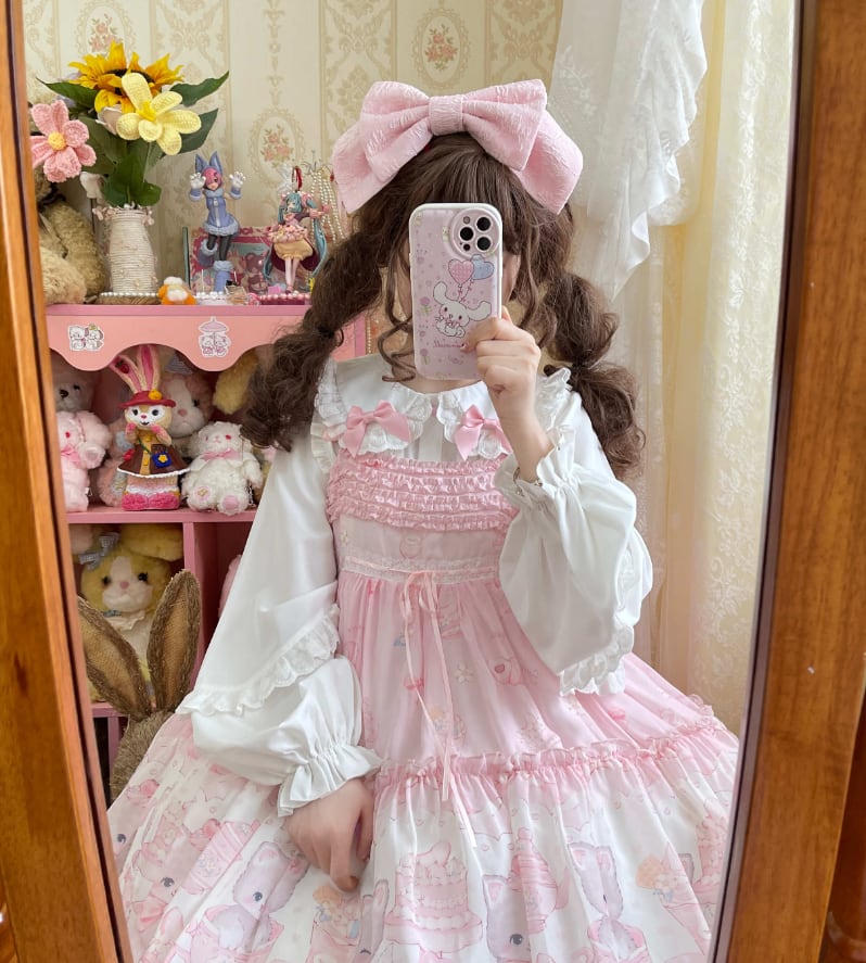 YUMEKAWA ♡ Ruffle blouse with pink ribbon #tops3